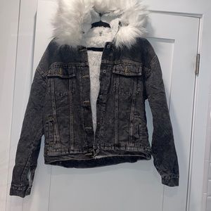 Fur hooded jean jacket